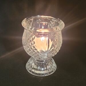 Vintage Tulip Clear Fire Crystal Reversible Candle Holder by Fostoria for AVON
